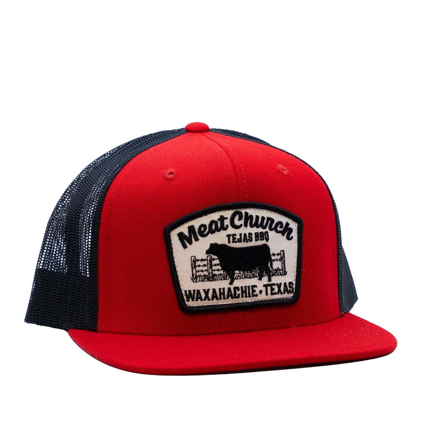 tejas-bbq-patch-hat-red-black-s6 RedMCwCowFlatBill.jpg